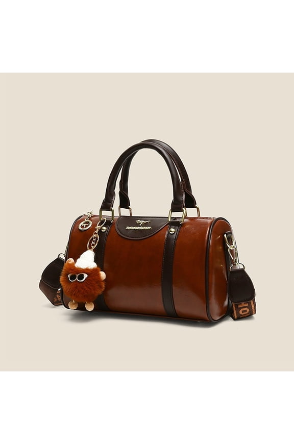 Classic Retro Cylinder Barrel Handbag, Brown Vintage Faux Leather Crossbody Shoulder Bag, Portable Top Handle Boston Purse for Ladies