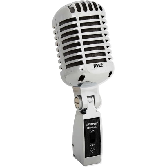Classic Retro Dynamic Vocal Microphone - Old Vintage Style Metal Unidirectional Cardioid Mic with XLR Cable - Universal Stand Adapter - Live Performance Studio Recording - PDMICR68SL (Silver)