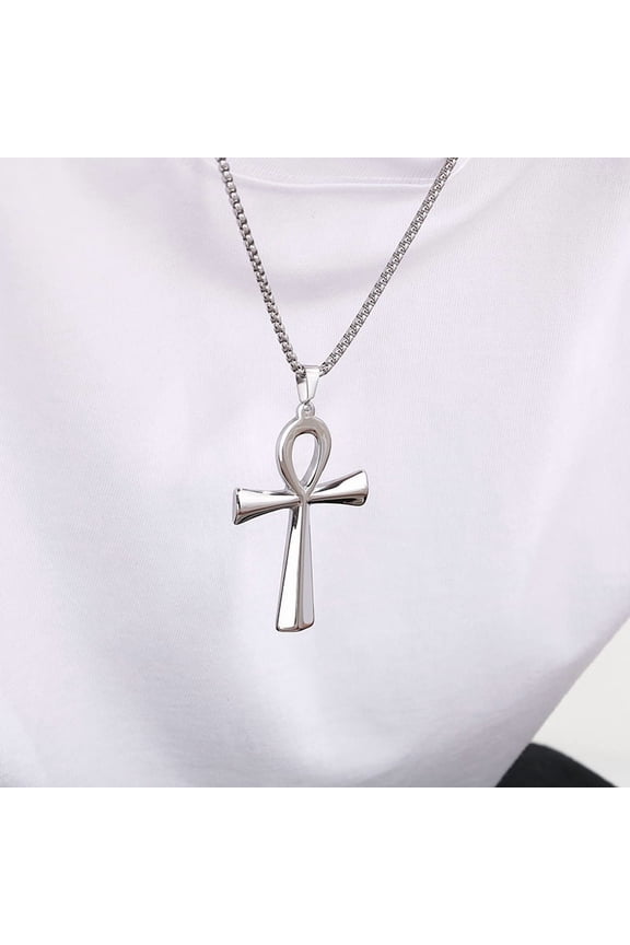 Classic Retro Egyptian Ankh Cross 14K Yellow Gold Necklaces for Men Women Simple Cross Pendant Amulet Jewelry Gifts