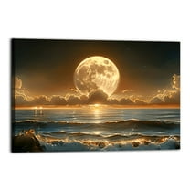 Classic Retro Farmhouse Style Moonlit Sea Landscape Poster Wrapped Wooden Frame Wall Decor,,Canvas Wall Art for Living Room,Bedroom,Office,Ready to Hang