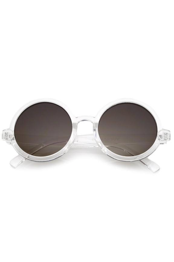 Classic Retro Horn Rimmed Neutral-Colored Lens Round Sunglasses 52mm (Clear / Lavender)