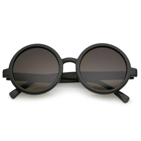 Classic Retro Horn Rimmed Neutral-Colored Lens Round Sunglasses 52mm (Matte Black / Lavender)