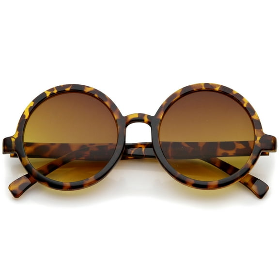 Classic Retro Horn Rimmed Neutral-Colored Lens Round Sunglasses 52mm (Tortoise / Amber)