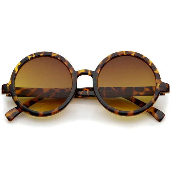 Classic Retro Horn Rimmed Neutral-Colored Lens Round Sunglasses 52mm (Tortoise / Amber)