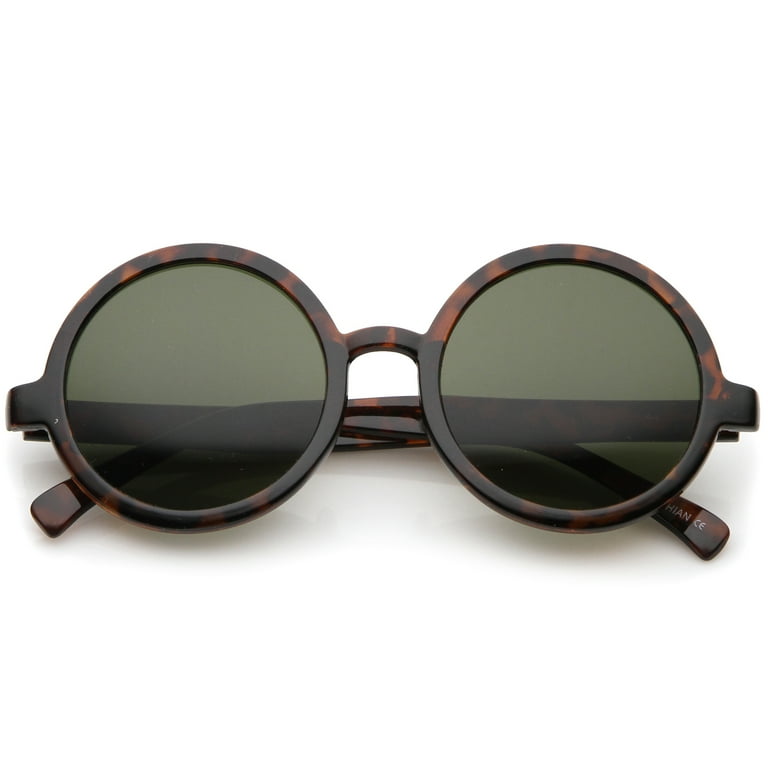 Classic Retro Horn Rimmed Neutral Colored Lens Round Sunglasses 52mm Tortoise Green