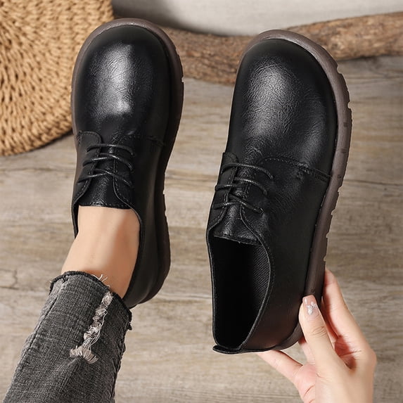 Classic Retro Lace Up Flat Oxfords For Women, Soft Cushion Sole Casual Shoes, Fall All-Match Daily Footwear Black 39