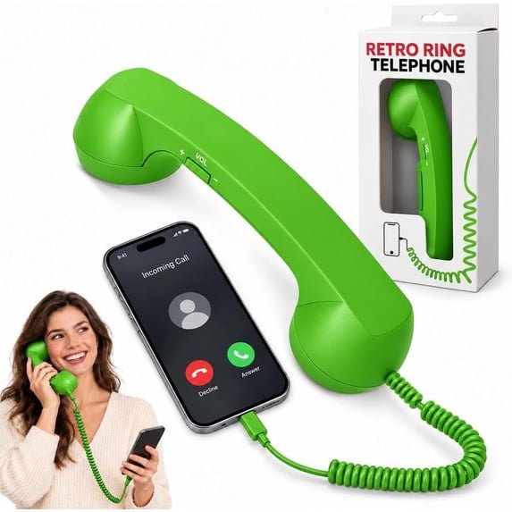 Classic Retro Phone Handset, Vintage Type-C Receiver for iPhone & Android | Green Wired Headset with Exceptional Sound for Office, Home & Daily Calls