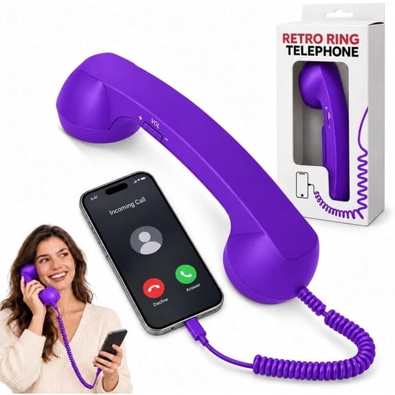 Classic Retro Phone Handset, Vintage Type-C Receiver for iPhone & Android | Purple Wired Headset with Exceptional Sound for Office, Home & Daily Calls
