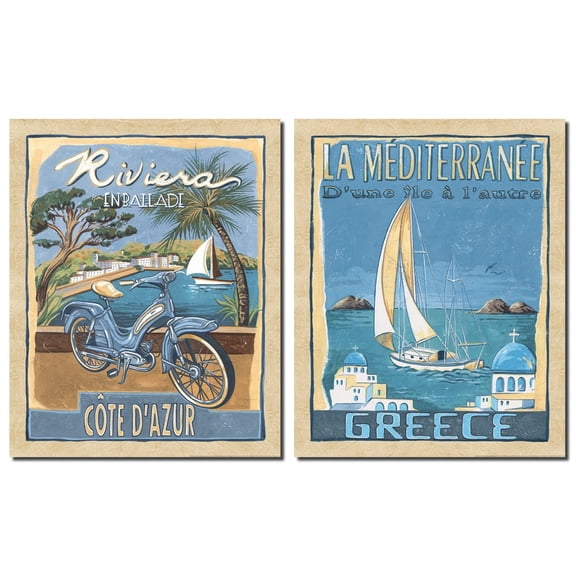 Classic Retro RIViera & Greece Travel Posters; Two 11x14 Poster Prints