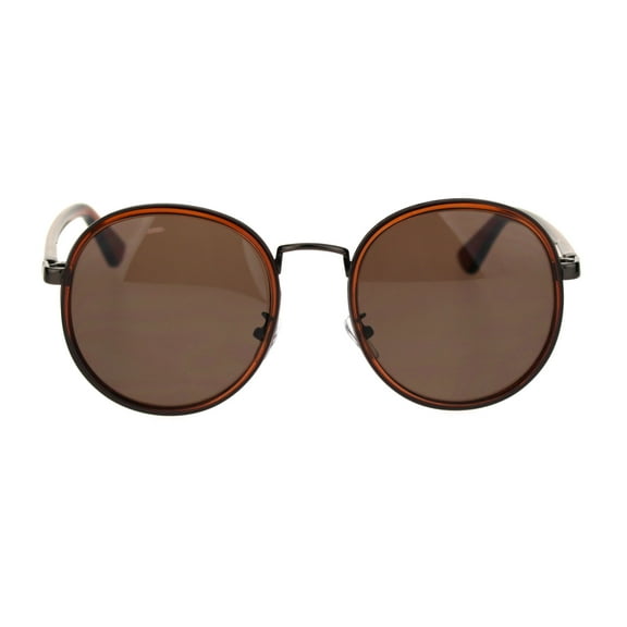 Classic Retro Round Double Rim Chic Fashion Sunglasses Gunmetal Brown
