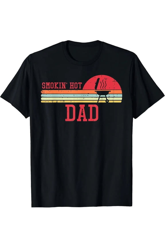 Classic Retro Smokin Hot Dad Chest Sunset BBQ Daddy Papa Unisex T-Shirt, S - 5XL
