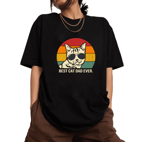 Classic Retro Stripe Best Cat Dad Shirts Black S-5XL Print Tshirt Tabby ...