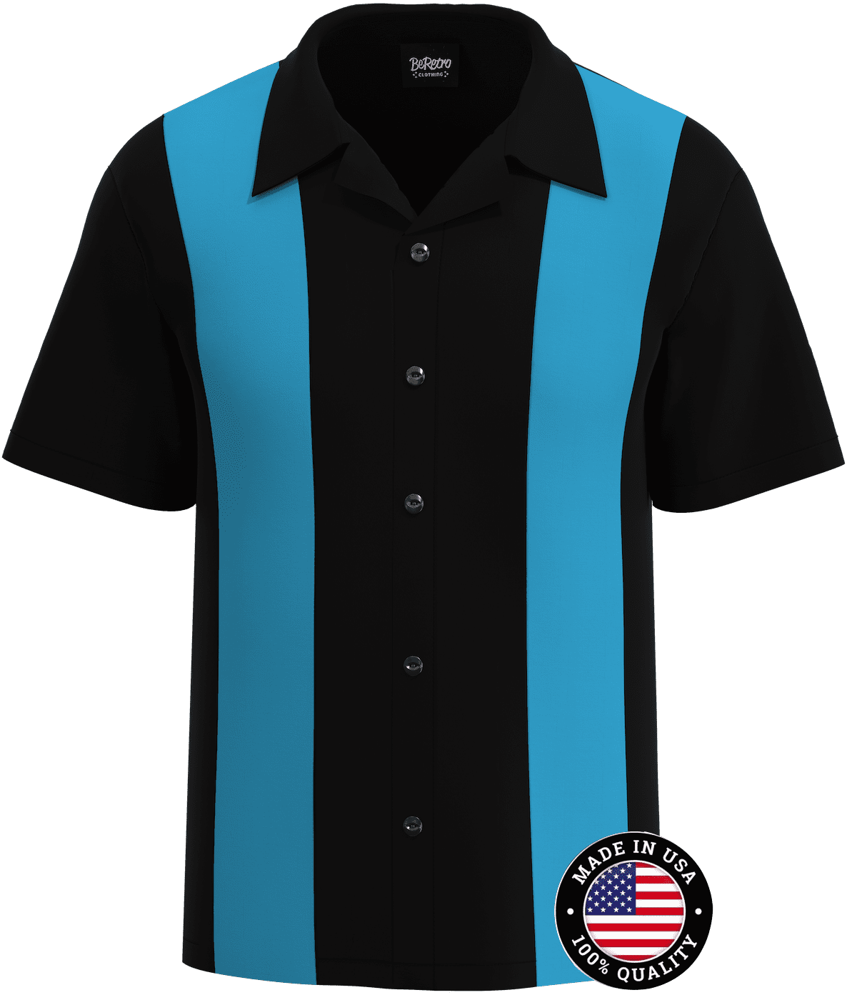 Classic Retro USA Made Men's Bowling Shirt Sailor Black w/Turquoise