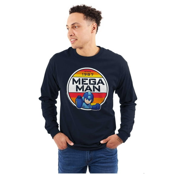 Classic Retro Video Game Mega Man Plus Size Long Sleeve Graphic Tee Shirt Brisco Brands 2X