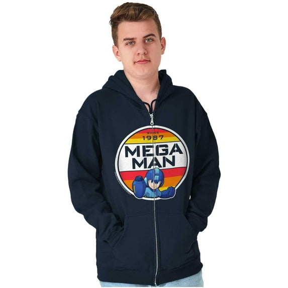 Classic Retro Video Game Mega Man Unisex Plus Size Zip Hoodie Brisco Brands 2X