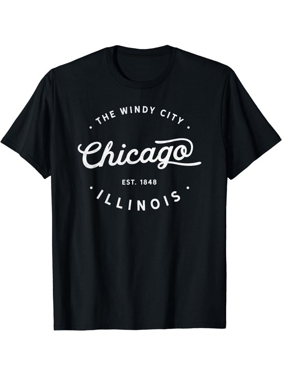 Classic Retro Vintage Chicago Illinois Windy City Novelty T-Shirt Black Large