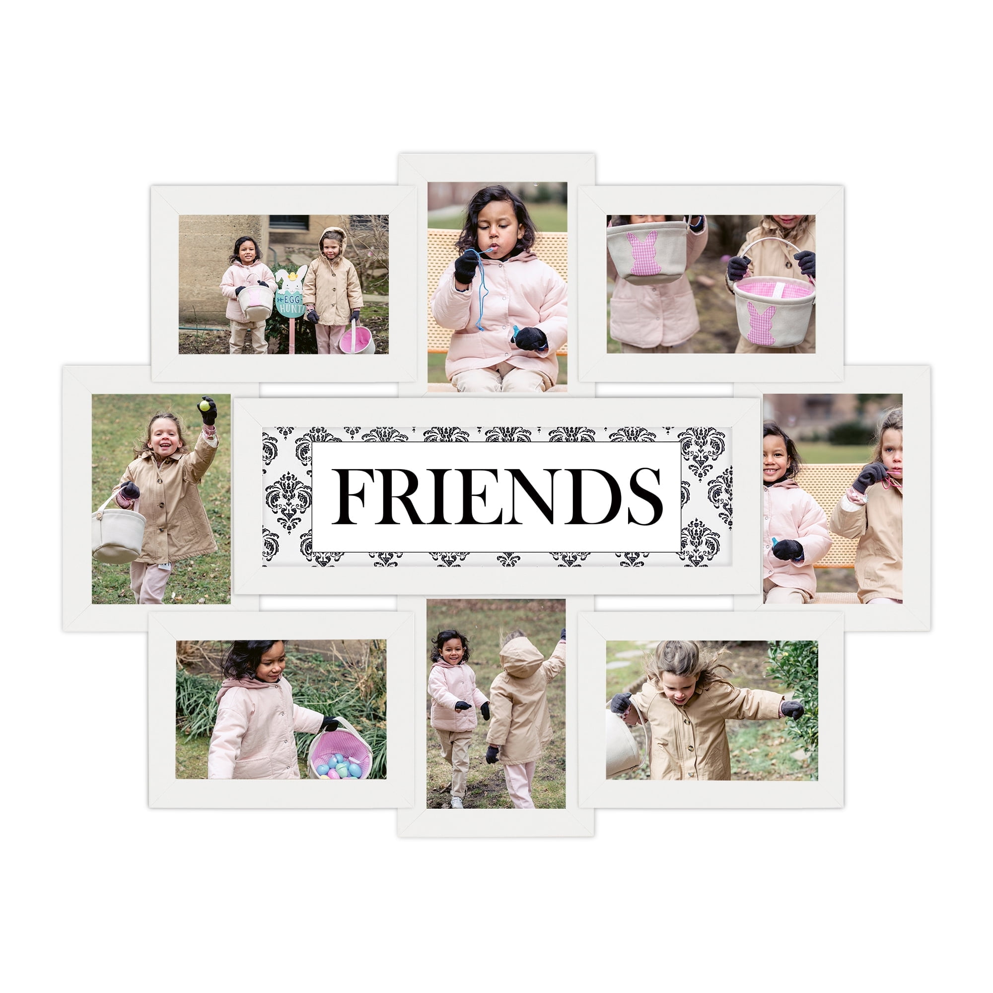 Classic Reunion 8-Opening 17" x 22" Wall Hanging Photo Frame Friends Theme 6" x 4" White Edge