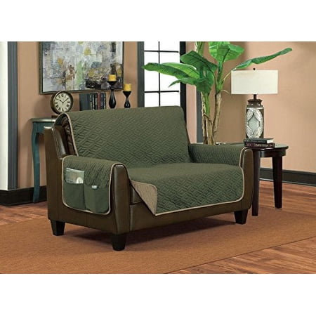 Classic Reversible Quilted Waterproof Furniture Proctor Diamond Design (Loveseat, Green/Taupe)