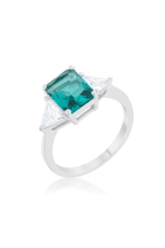 Classic Rhodium Engagement Ring, Aqua - Size 8