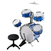 Classic Rhythm Toy Jazz Drum Set 6 Piece Kids Musical Instrument Playset With 5 Drums, Cymbal, Chair, Bass, Kick Pedal And Drumsticks A Perfect Beginner Gift For Toddlers And Small Children (Blue)