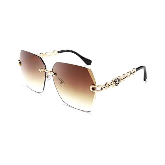 Classic Rimless Sunglasses Women Metal Frame Diamond Cutting Lens Sun Glasses B2567