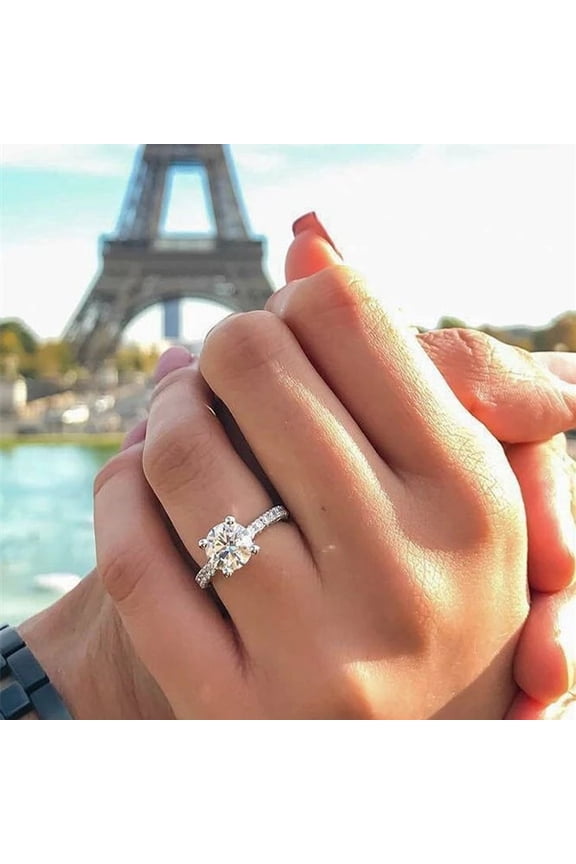 Classic Ring For Women Elegant 4 Prong Setting Ring Silver Color Fashion Jewelry