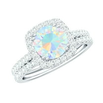 Rosec Jewels Classic Ring Set with Ethiopian Opal and Moissanite for Women - 8 MM, 925 Sterling Silver, US 4.00