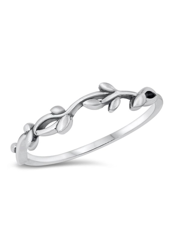 Classic Ring Woodland Branch Leaf .925 Sterling Silver Band Jewelry Female Male Unisex Size 6