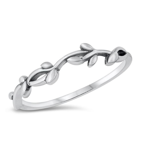 Classic Ring Woodland Branch Leaf .925 Sterling Silver Band Jewelry Female Male Unisex Size 8