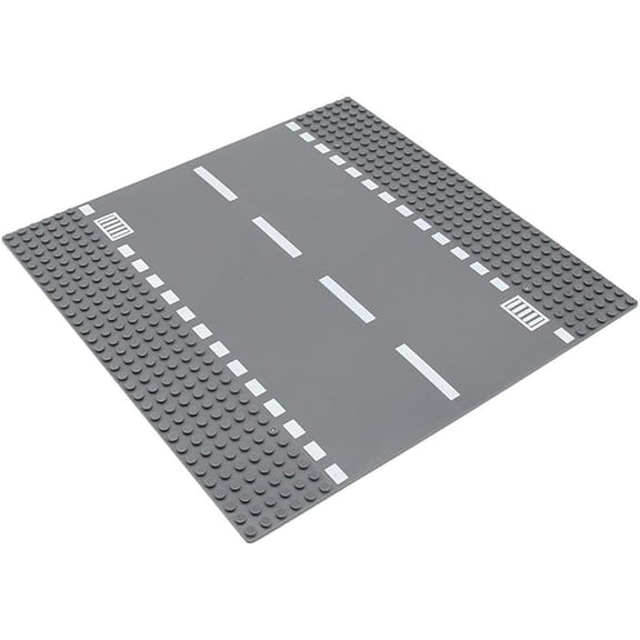 Classic Road Base Plates, City Street Straight Road Building Kit, 10 x 10 Inches Town Baseplate for Building Bricks Compatible with All Major Brands(Straight 4 Pieces)