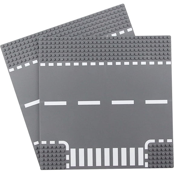 Classic Road Base Plates T-Junction, Street Town Road Building Set, 25 x 25 cm Baseplate Compatible with Major Brands Building Bricks (T-Junction 2 Pieces)