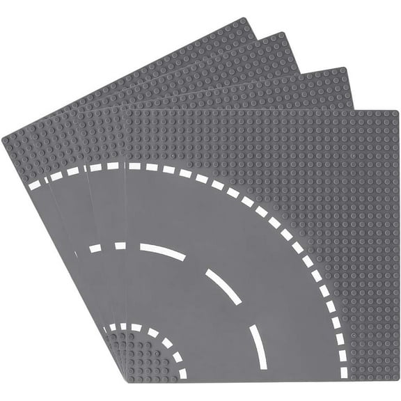 Classic Road Street Base Plates, City Town Curve Road Building Kit, 25 x 25 cm Baseplate for Building Bricks Compatible with All Major Brands