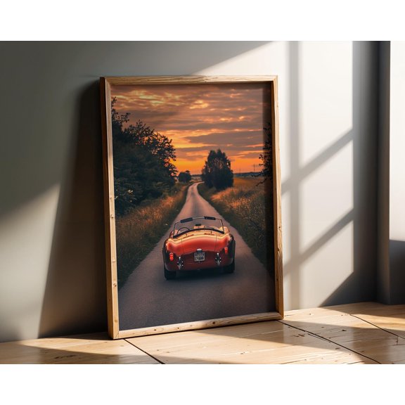 Classic Roadster Sunset Drive Vintage Car Art Poster , Poster Print Only