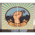 thumbnail image 1 of Classic Rock Curtains 2 Panels Set, Rock Vocal Holding a Microphone in a Fist Image on Starburst Pattern Backdrop, Window Drapes for Living Room Bedroom, 108W X 84L Inches, Multicolor, by Ambesonne, 1 of 3