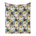 thumbnail image 1 of Classic Rock Soft Flannel Fleece Throw Blanket, 6 String Classical Guitars Repeating Pattern on Musical Notes Background, Cozy Plush for Indoor and Outdoor Use, 50" x 60", Multicolor, by Ambesonne, 1 of 5