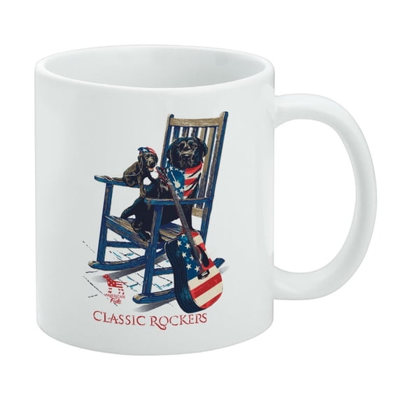 Classic Rockers Dogs Rocking Chair USA Flag White Mug