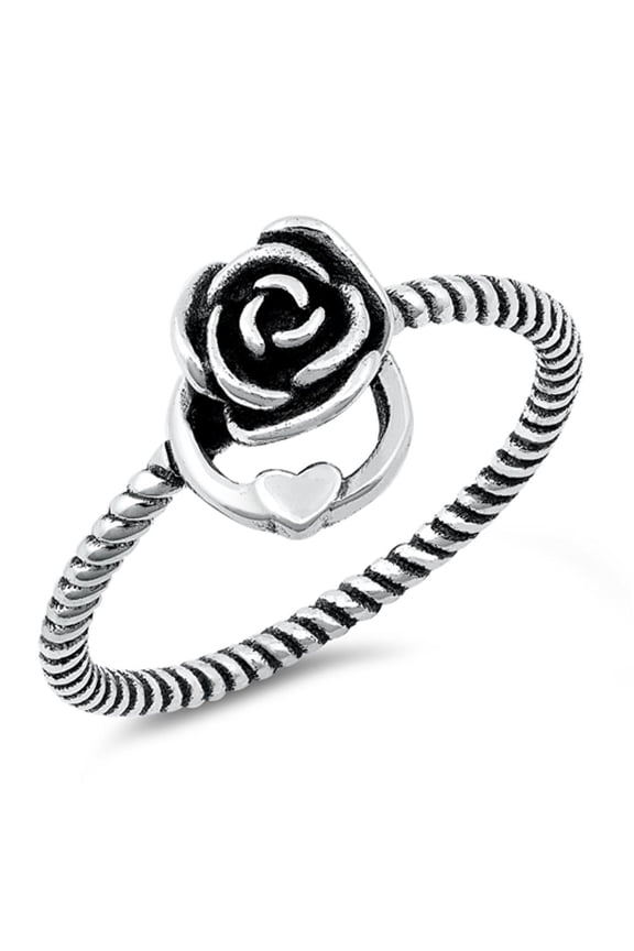 Classic Rope Twist Rose Promise Heart Ring .925 Sterling Silver Band Jewelry Female Male Size 6