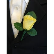 ANGEL ISABELLA, LLC Classic Rose boutonniere with very nice vein pattern printed leaf. Pin included (Yellow)