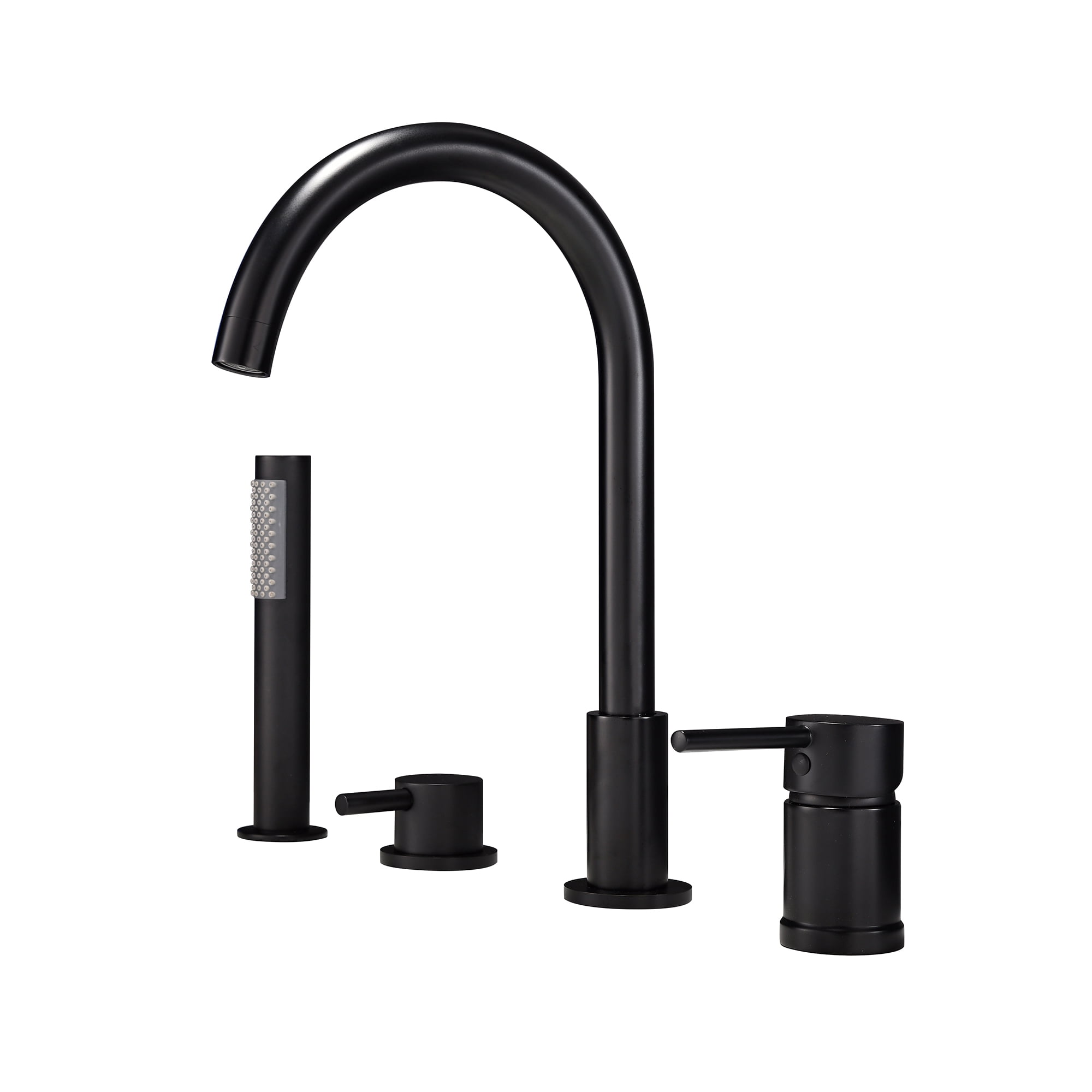 Classic Rotable 360 Degree Deck Mounted Four Holes Roman Bathtub Filler, Dual Handles Tub Faucet with Hand Held Spray
