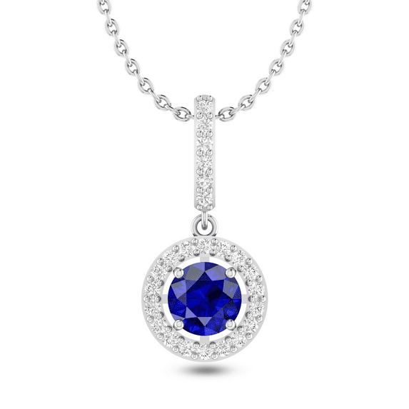 Classic Round Blue Sapphire Halo Dangle Silver Solitaire Pendant Anniversary Gift For Sister || Ali Baba Jewellery