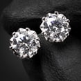 thumbnail image 1 of Classic Round Cut Halo Men Women White Gold Plated 925 Sterling Silver Brilliant Iced Cz Solitaire Stud Earrings Screw Back Stud Circle Earrings 8 Millimeters Unisex Small Earring Studs, 1 of 5