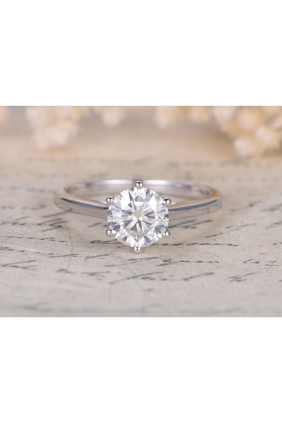 Classic Round Cut Solitaire 1 Ct Moissanite Engagement Ring with 18k Gold Plating