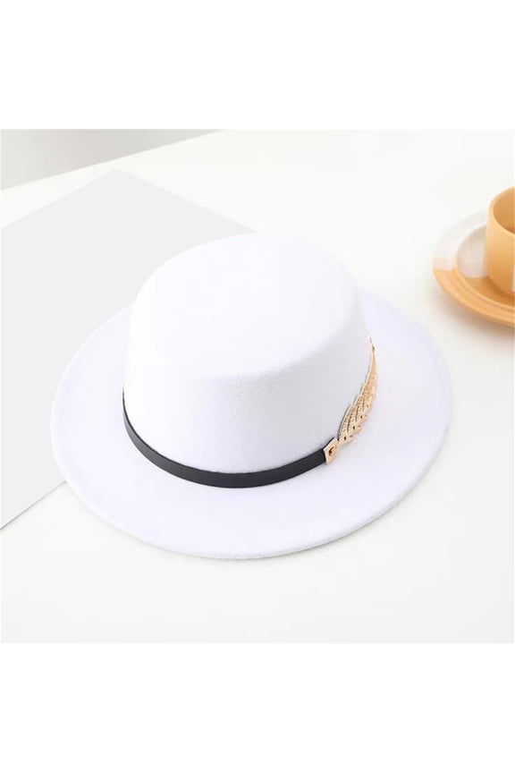 Classic Round Flat Top Hat for Men and Women, Solid Color Wool Felt Dress Hat, Wide Brim Formal Hat for Wedding, Church, Tea Party, and Special Events - White