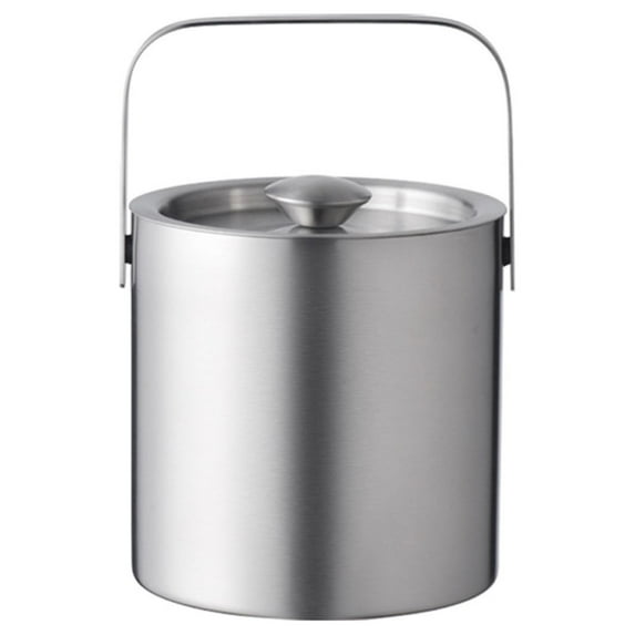 Classic Round Ice Bucket - 44oz Stainless Steel Beverage Cooler with Carrying Handle for Wine, Beer & Drinks, Perfect for Parties & Entertainment