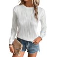 thumbnail image 1 of Classic Round Neck Top: Textured Wavy Fabric - White, 1 of 12