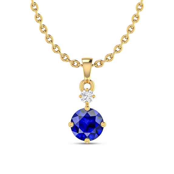 Classic Round Sapphire Solitaire Gold Plated Diamond Necklace Gift For Graduation || Ali Baba Jewellery