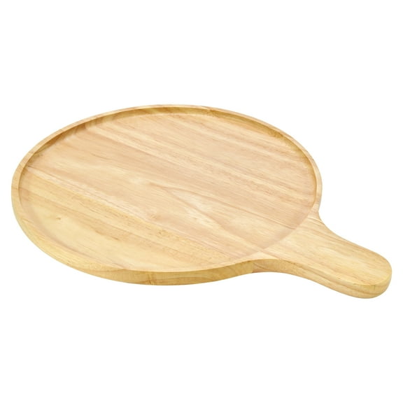Classic Round Serving Platter Natural Rubber Brown Tree Wood Pizza Paddle