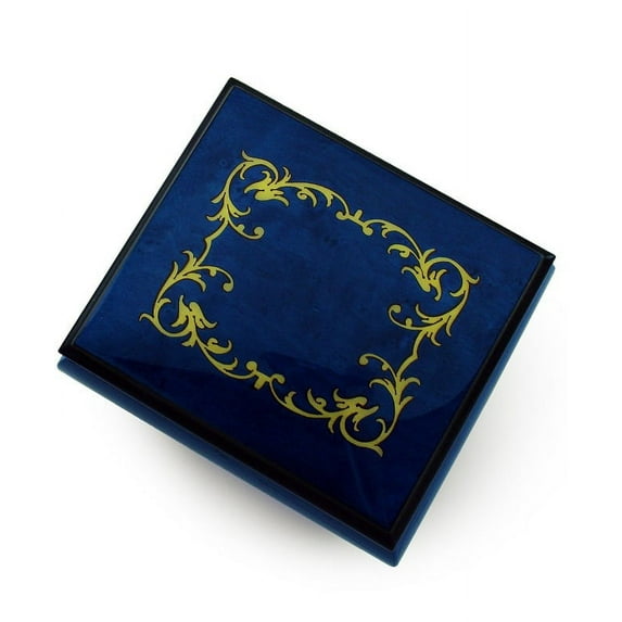 Classic Royal Blue Arabesque Wood Inlay Music Box - Endless Love