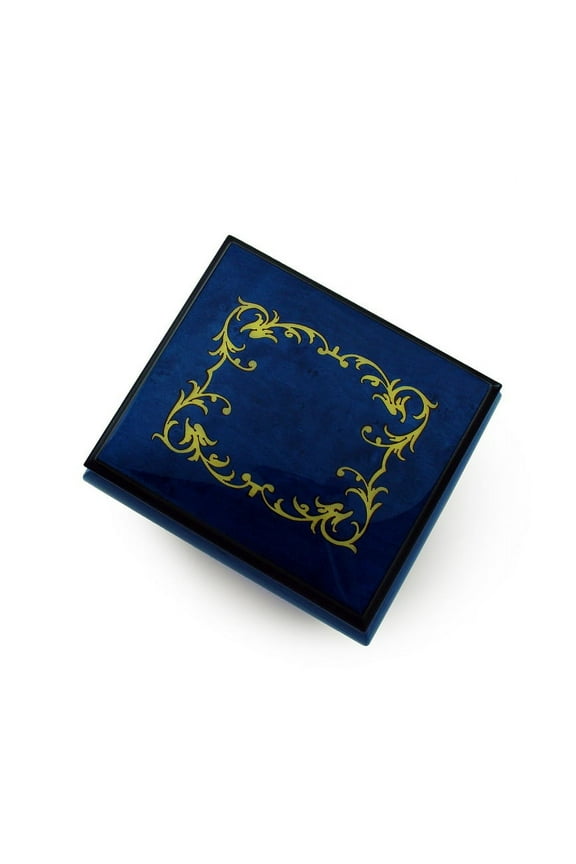Classic Royal Blue Arabesque Wood Inlay Music Box - Hey Jude (The Beatles)