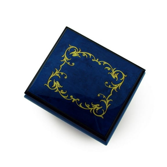 Classic Royal Blue Arabesque Wood Inlay Music Box - Memory (Andrew Lloyd Webber, Cats)